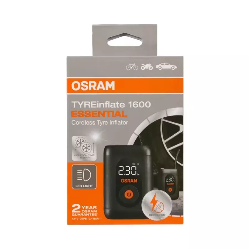 OSRAM TyreInflate 1600 Essential inflador de neumáticos inalámbrico recargable, 7,0 bar (OTIR1600ESN)
