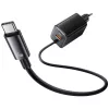USAMS JC Series CC266 Cargador rápido GaN 65W con cable USB-C integrado, Negro