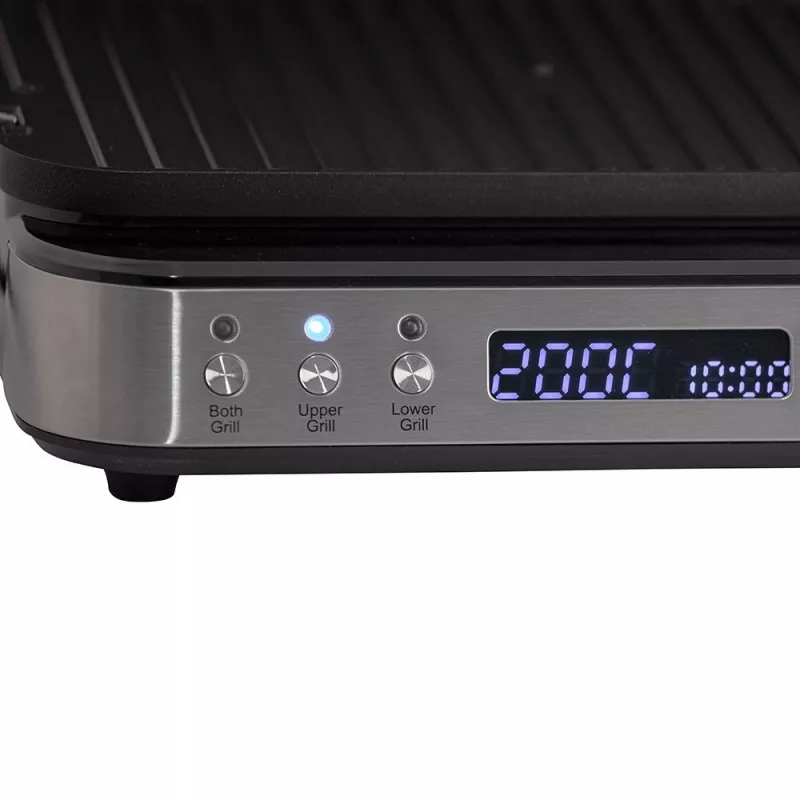 ELDOM GK200 GRILO Grill de contacto 2000W con termostato regulable, placas antiadherentes, Negro/Plata