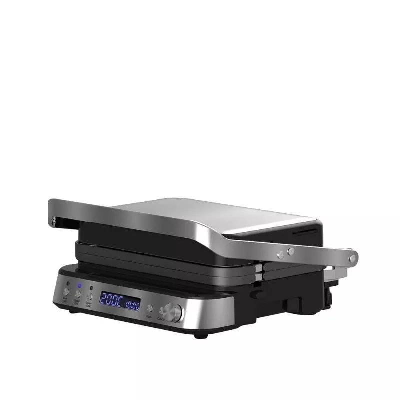 ELDOM GK200 GRILO Grill de contacto 2000W con termostato regulable, placas antiadherentes, Negro/Plata