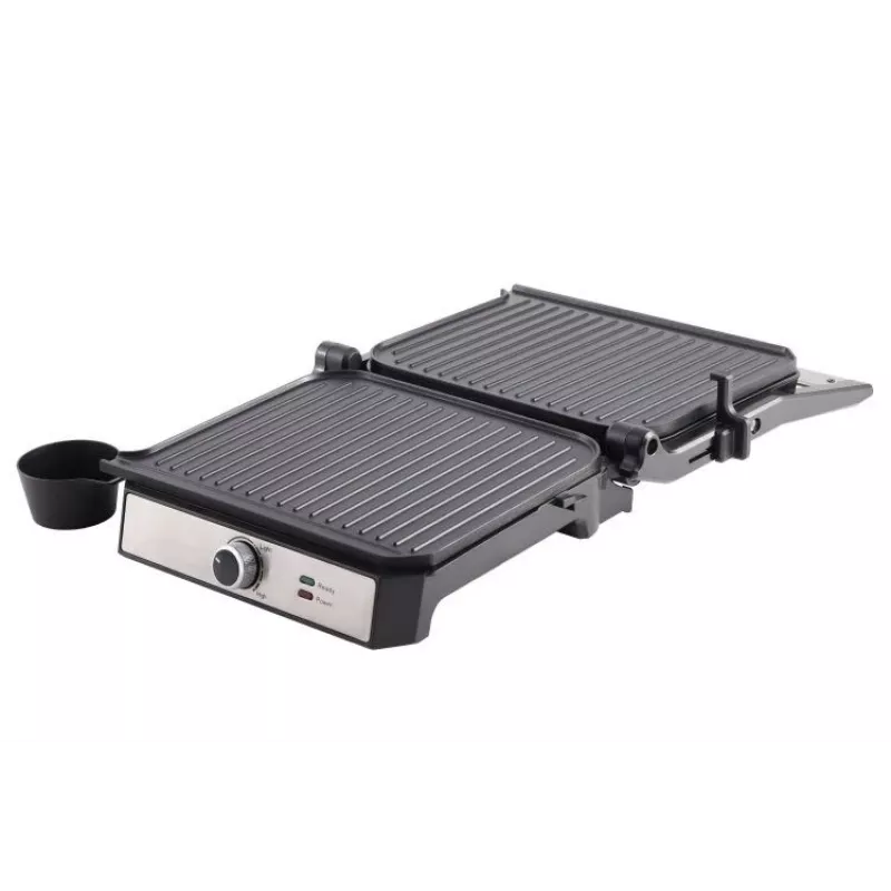 ELDOM GK200 GRILO Grill de contacto 2000W con termostato regulable, placas antiadherentes, Negro/Plata