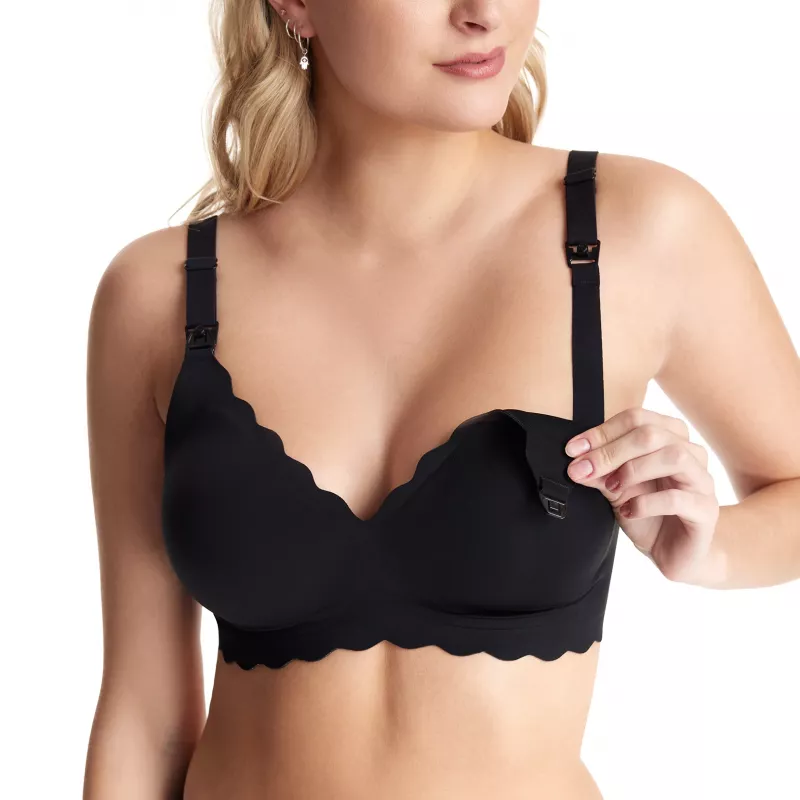 MOMCOZY YN46 Sujetador de lactancia sin costuras con soporte floral Negro 2XL