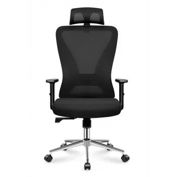 MARK ADLER MA-Manager 3.5 Silla de oficina ejecutiva negra con reposacabezas, piel ecológica, base cromada