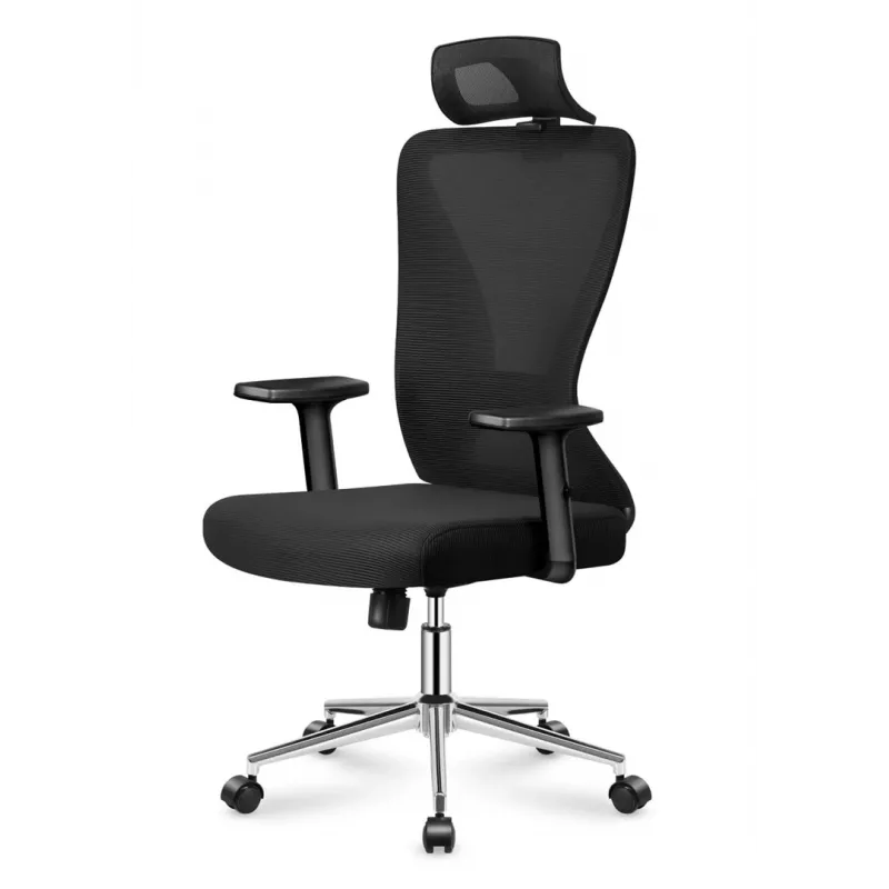 MARK ADLER MA-Manager 3.5 Silla de oficina ejecutiva negra con reposacabezas, piel ecológica, base cromada
