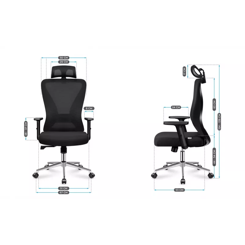 MARK ADLER MA-Manager 3.5 Silla de oficina ejecutiva negra con reposacabezas, piel ecológica, base cromada