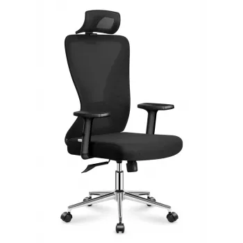 MARK ADLER MA-Manager 3.5 Silla de oficina ejecutiva negra con reposacabezas, piel ecológica, base cromada