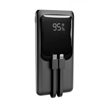 Gembird PB10-PD20-LCD-01 Batería externa con cables integrados, carga rápida 20W, 10000 mAh, Negro