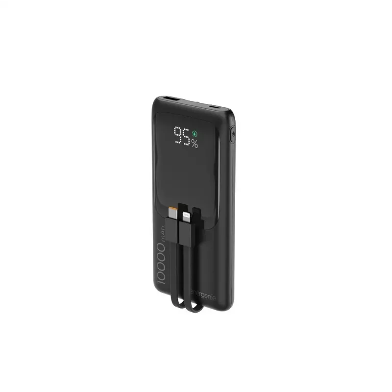 Gembird PB10-PD20-LCD-01 Batería externa con cables integrados, carga rápida 20W, 10000 mAh, Negro