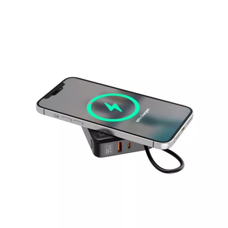 Gembird PB10-WPC15-LCD-01 Batería externa de carga rápida con cargador inalámbrico, 20 W, 10000 mAh, Negro