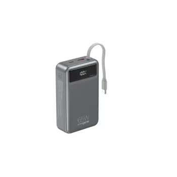 Gembird PB20-PD65-LCD-01 Batería externa de carga rápida con cables integrados, 65W, 20000 mAh, Negro