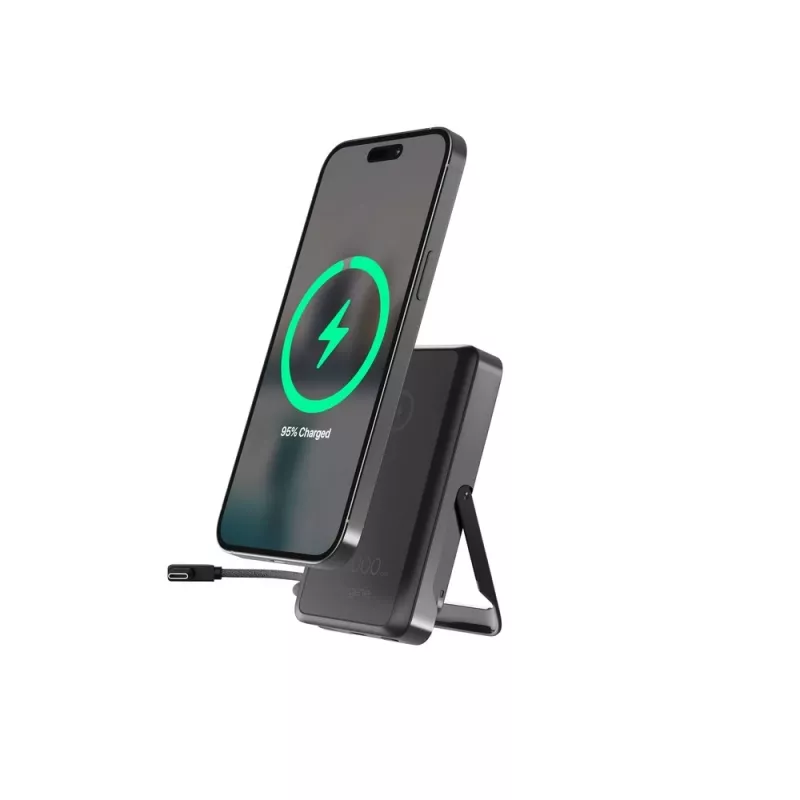 Gembird PB10-WPC15MS-01 Batería externa inalámbrica magnética con soporte integrado, 15W, 10000 mAh, Negro