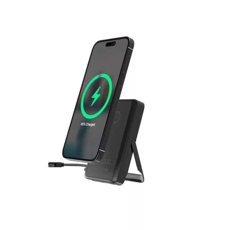Gembird PB10-WPC15MS-01 Batería externa inalámbrica magnética con soporte integrado, 15W, 10000 mAh, Negro