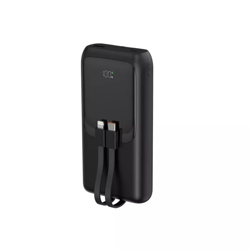 Gembird PB20-PD20-LCD-01 Batería externa de carga rápida con cables integrados, 20 W, 20000 mAh, negra