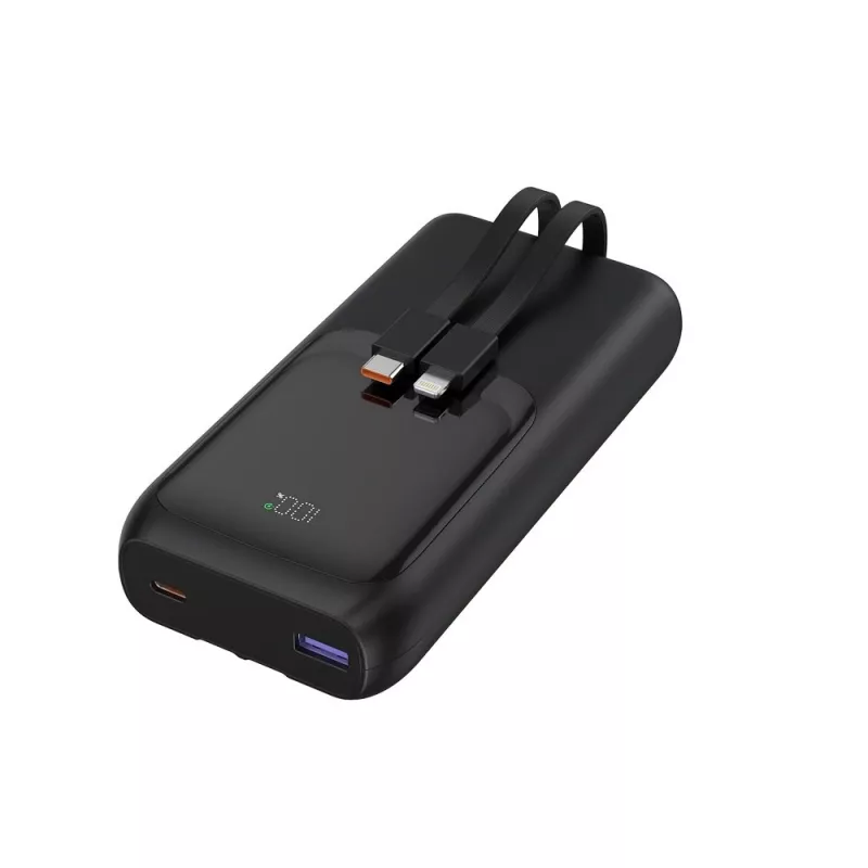 Gembird PB20-PD20-LCD-01 Batería externa de carga rápida con cables integrados, 20 W, 20000 mAh, negra