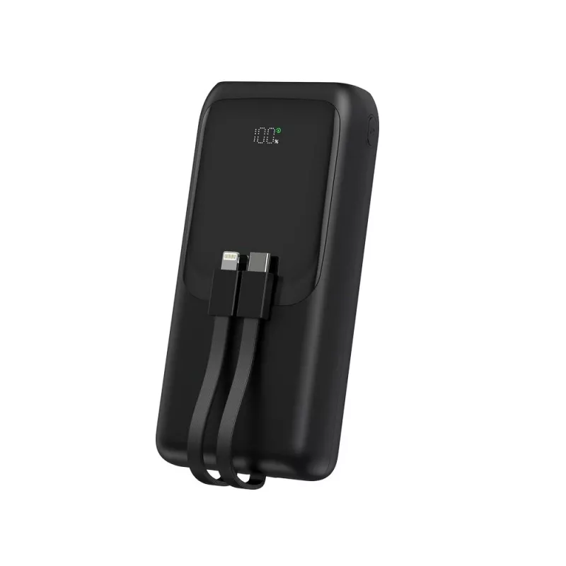 Gembird PB20-PD20-LCD-01 Batería externa de carga rápida con cables integrados, 20 W, 20000 mAh, negra