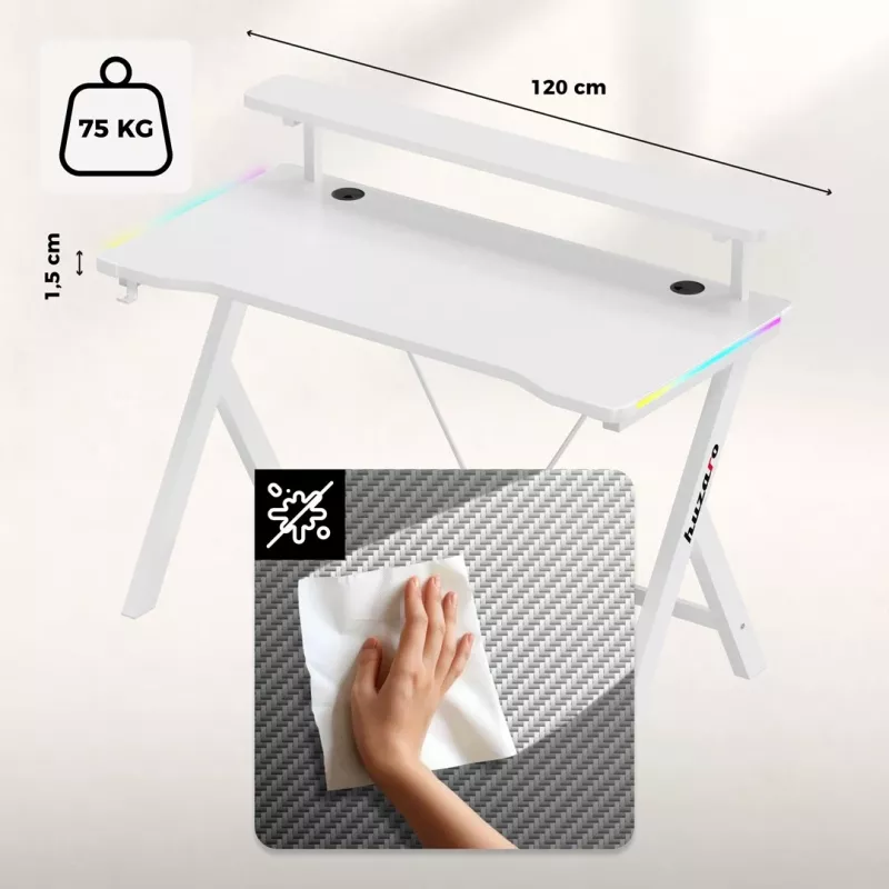 Huzaro Hero 1.9 RGB Escritorio gaming blanco