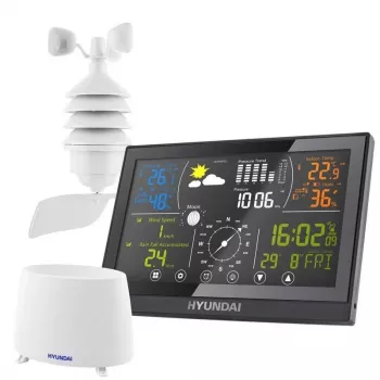 Hyundai HY-WSP5100RWIND Estación meteorológica con LCD en color, sensor de viento y lluvia, reloj radiocontrolado