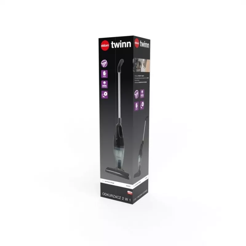 ELDOM OC600 2in1 TWINN Aspirador de batería, sin bolsa, HEPA, Negro/Gris con detalles rojos