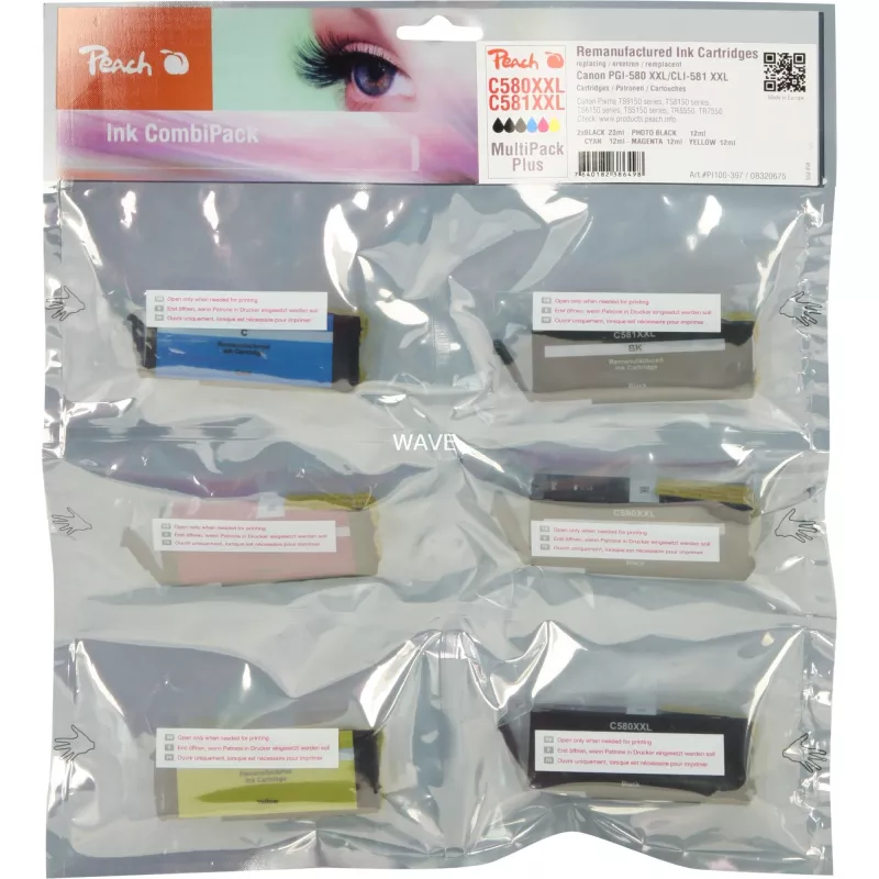 Peach Ink Save Pack Plus PI100-397 Compatible con Canon PGI-580XXL CLI-581XXL Multipack 6 cartuchos