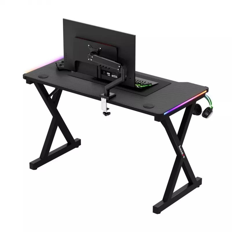 HUZARO Hero 2.3 RGB escritorio gaming - 1200x600mm, negro, Carbon Flex, RGB LED, altura fija