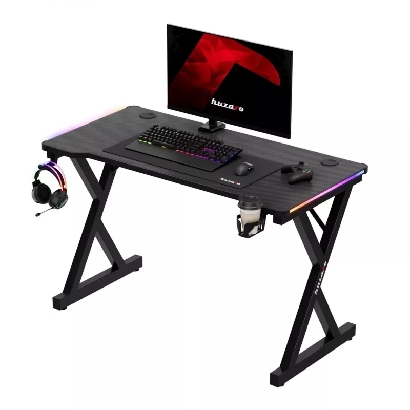 HUZARO Hero 2.3 RGB escritorio gaming - 1200x600mm, negro, Carbon Flex, RGB LED, altura fija
