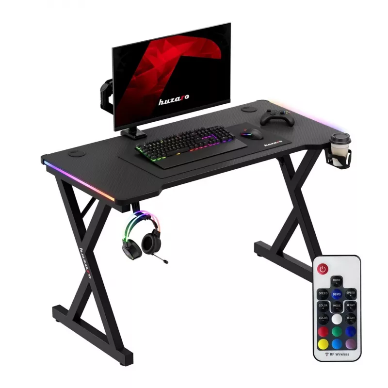 HUZARO Hero 2.3 RGB escritorio gaming - 1200x600mm, negro, Carbon Flex, RGB LED, altura fija