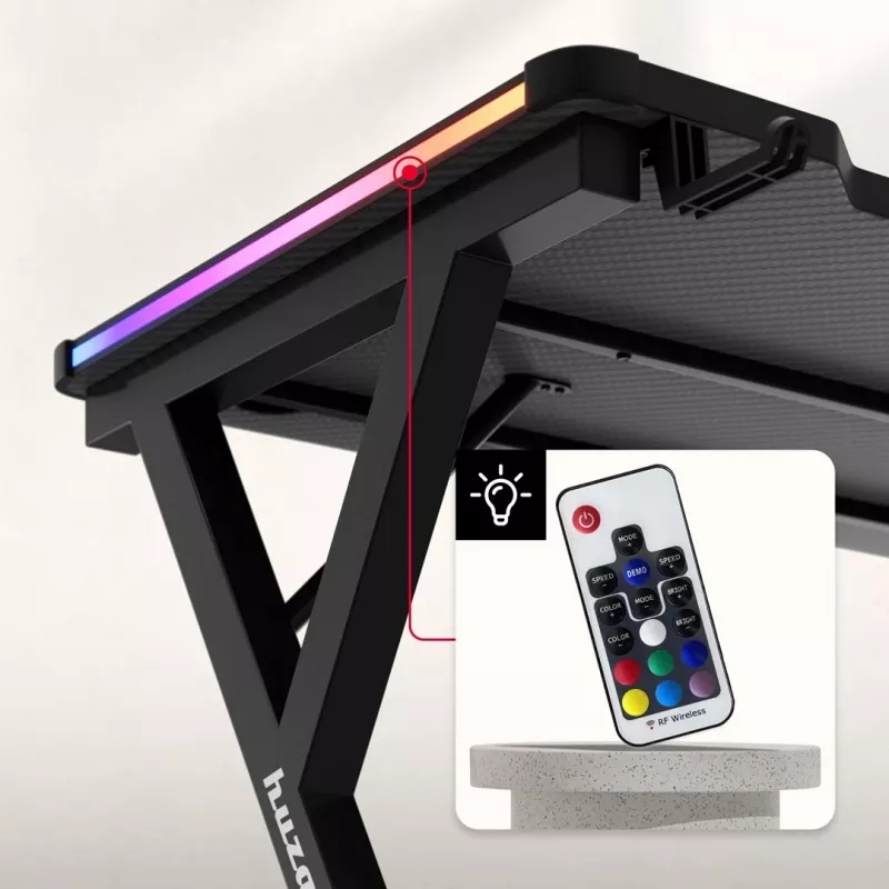 HUZARO Hero 2.3 RGB escritorio gaming - 1200x600mm, negro, Carbon Flex, RGB LED, altura fija