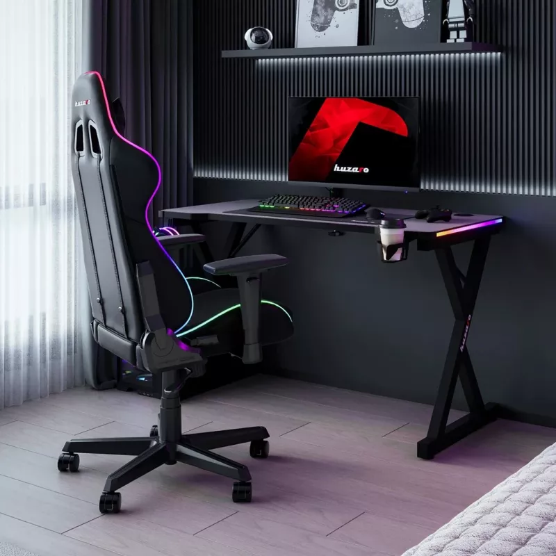 HUZARO Hero 2.3 RGB escritorio gaming - 1200x600mm, negro, Carbon Flex, RGB LED, altura fija