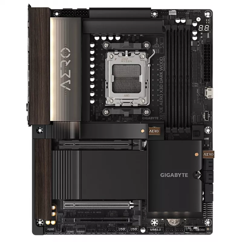 Gigabyte X870E AERO X3D DARK WOOD placa base - compatible con AMD Ryzen 9000 CPUs, VRM digital 16+2+2 fases, hasta 9000 MHz DDR5 (OC), 2x PCIe 5.0 + 2x PCIe 4.0, Wi-Fi 7, 5GbE LAN, USB 4
