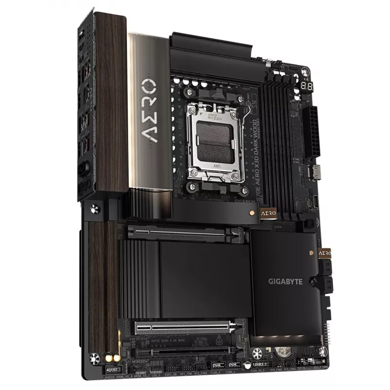 Gigabyte X870E AERO X3D DARK WOOD placa base - compatible con AMD Ryzen 9000 CPUs, VRM digital 16+2+2 fases, hasta 9000 MHz DDR5 (OC), 2x PCIe 5.0 + 2x PCIe 4.0, Wi-Fi 7, 5GbE LAN, USB 4