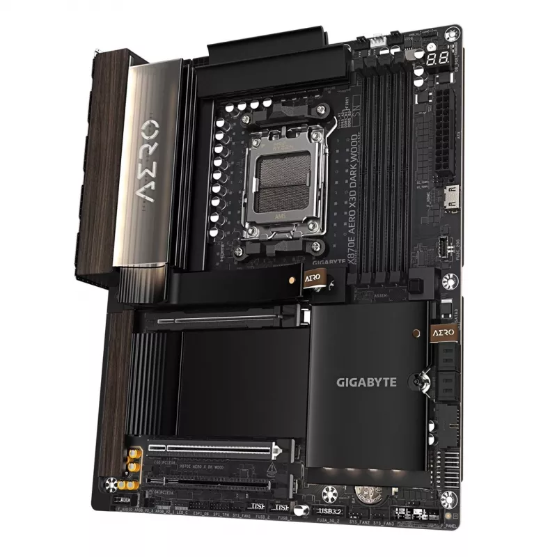 Gigabyte X870E AERO X3D DARK WOOD placa base - compatible con AMD Ryzen 9000 CPUs, VRM digital 16+2+2 fases, hasta 9000 MHz DDR5 (OC), 2x PCIe 5.0 + 2x PCIe 4.0, Wi-Fi 7, 5GbE LAN, USB 4