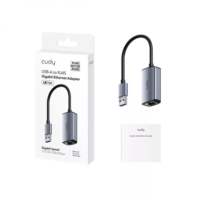 CUDY UE10A adaptador USB-A a Ethernet - adaptador de red Gigabit RJ45