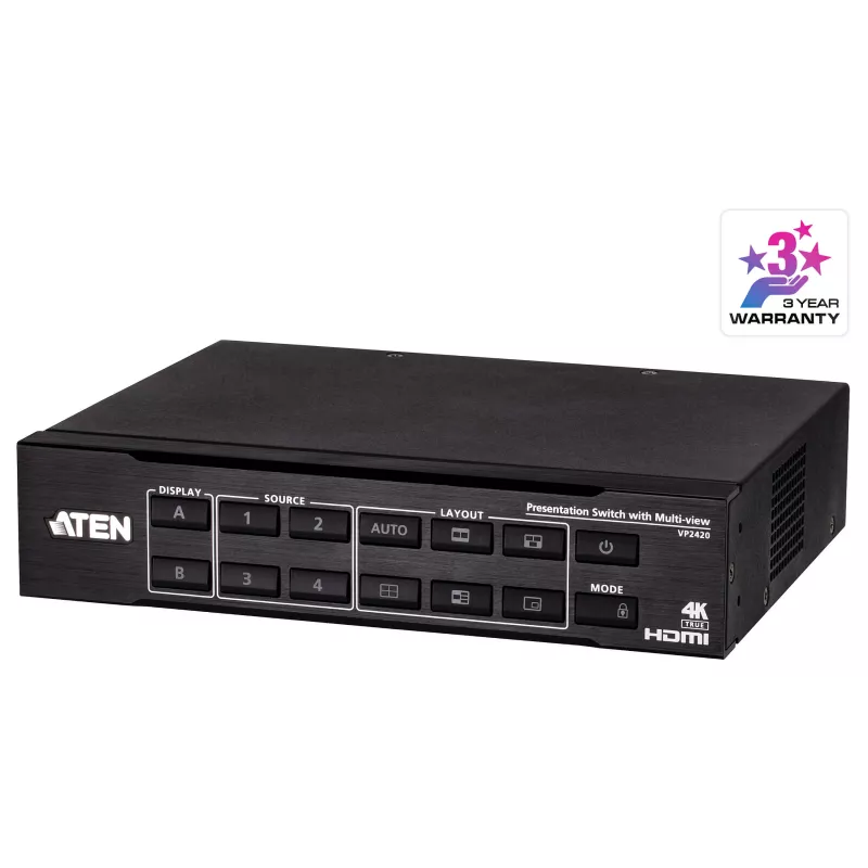 ATEN VP2420 conmutador de presentación 4x2 True 4K con Multi View
