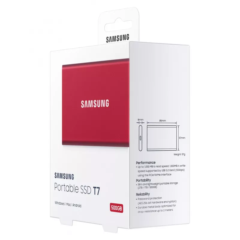 Samsung Portable SSD T7 500GB USB 3.2 Gen 2 Metallic Red Unidad de estado sólido externa