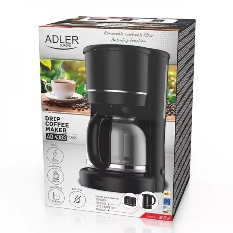 Adler AD 4383 cafetera 1,5 L, negro