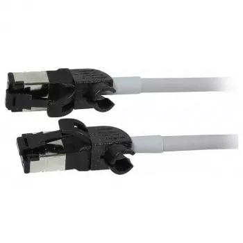 Cable de red RJ45 Synergy21, CAT6A 500MHz, 1,0 m, gris, S/FTP, Slimline redondo d=4,5 mm, TPE/LSZH (Superflex), AWG28, con conector macho CAT7, conector giratorio
