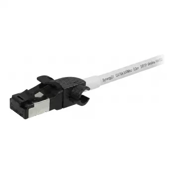 Cable de red RJ45 Synergy21, CAT6A 500MHz, 0,5 m, blanco, S/FTP, Slimline redondo d=4,5 mm, TPE/LSZH (Superflex), AWG28, con conector macho CAT7, conector giratorio