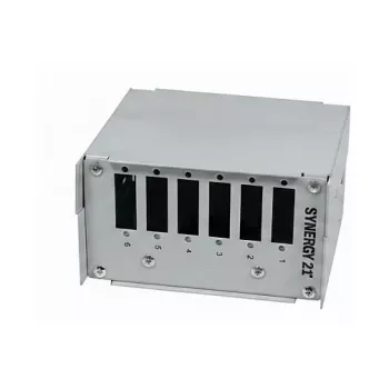 Panel de parcheo de fibra óptica Synergy21 para carril DIN, 6x puertos SC-Duplex/LC-Quad, vacío, gris claro (RAL 7035)