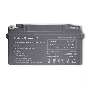Batería AGM Qoltec 53037 12V 65Ah máx 780A