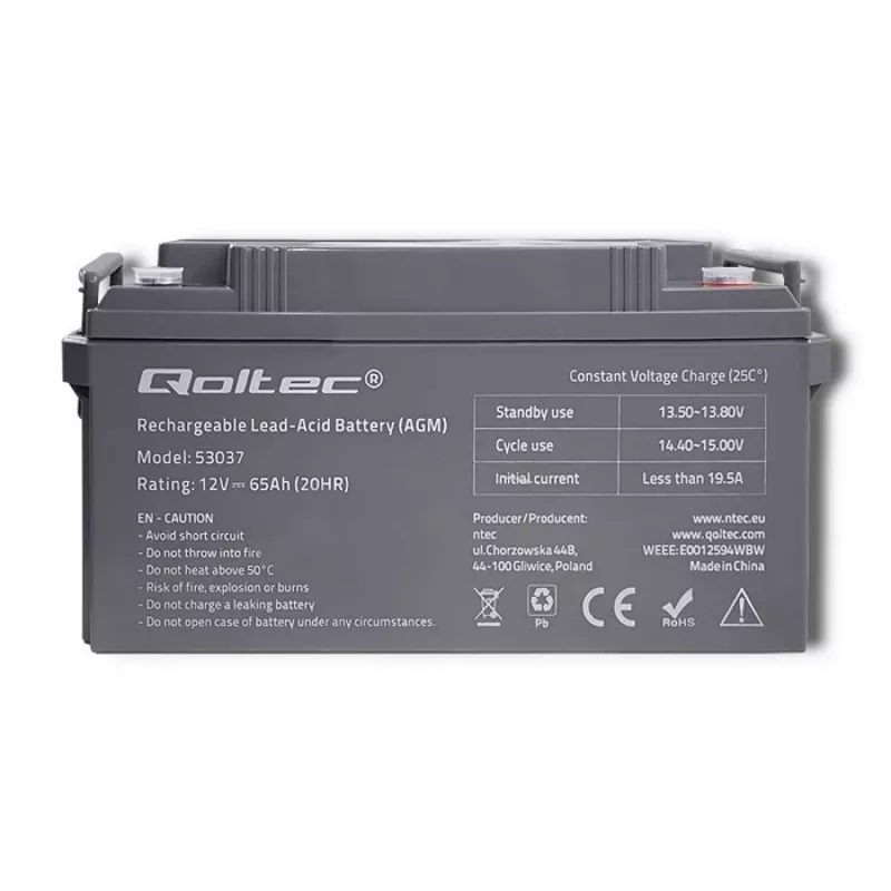 Batería AGM Qoltec 53037 12V 65Ah máx 780A