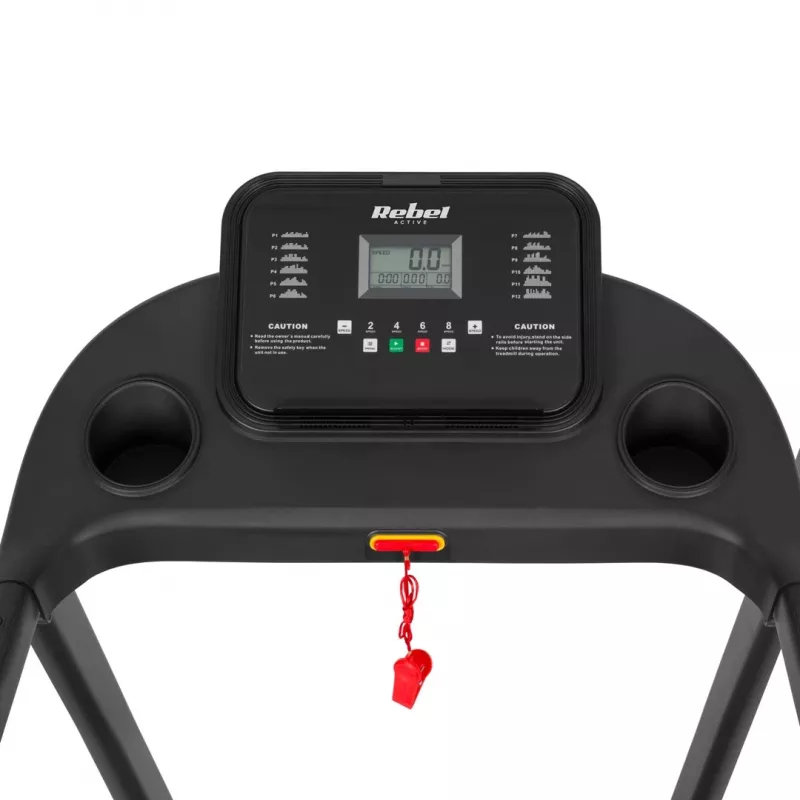 Cinta de correr eléctrica plegable REBEL ACTIVE RBA-1001 con pantalla LCD, 12 programas, 12 km/h, plata/negro