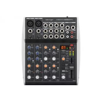 Mesa de mezclas Behringer XENYX 1002SFX con 10 entradas, 2 previos de micrófono XENYX, EQ de 3 bandas, procesador de efectos KLARK TEKNIK, 100 presets