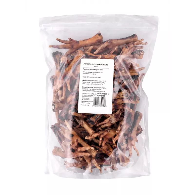 PETITTO Patas de Pollo Deshidratadas Premio para Perros 1kg