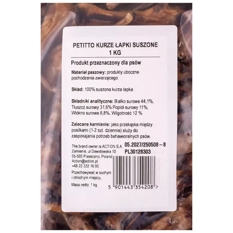 PETITTO Patas de Pollo Deshidratadas Premio para Perros 1kg