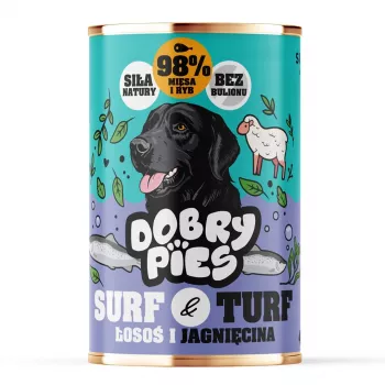 DOBRY PIES Surf & Turf Salmón y Cordero Comida húmeda para perros 400g