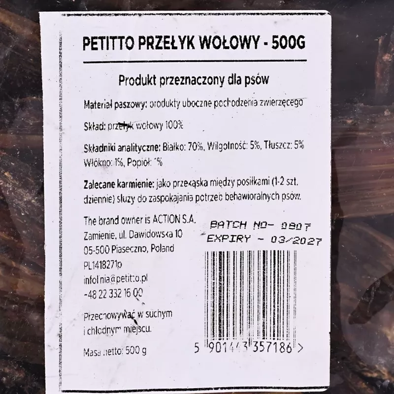 PETITTO Esófago de Ternera Premio para Perros 500g
