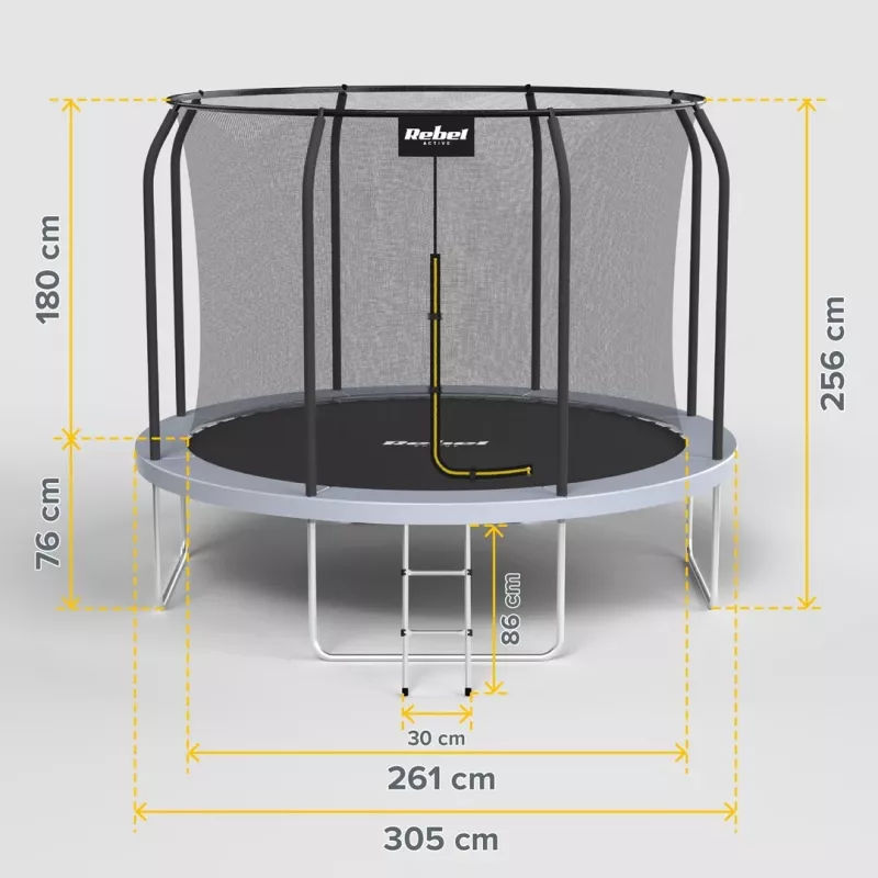 REBEL Active Trampolín PRO 10ft/305 cm con red de seguridad, Negro/Azul