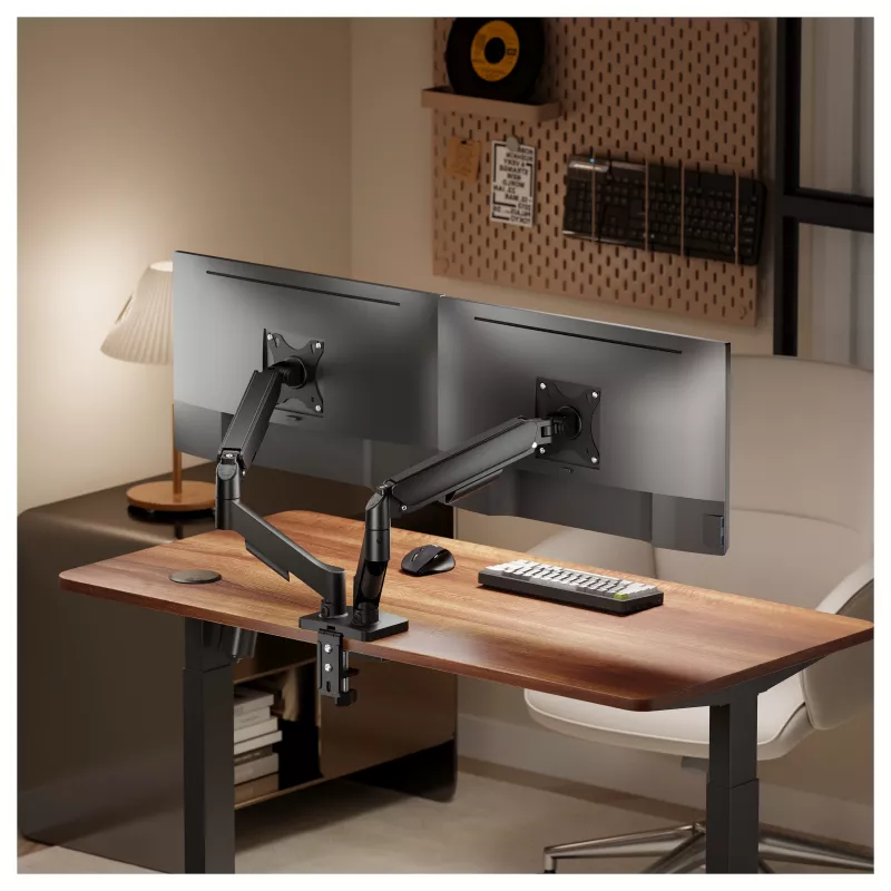 Equip Soporte de mesa doble para pantallas de 17-32 pulgadas, giro 360°, gas, capacidad de carga 9 kg, Negro
