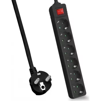 Regleta de enchufes Helos Power Strip CLASSIC, 6 tomas, negra, 5,0 m, con interruptor