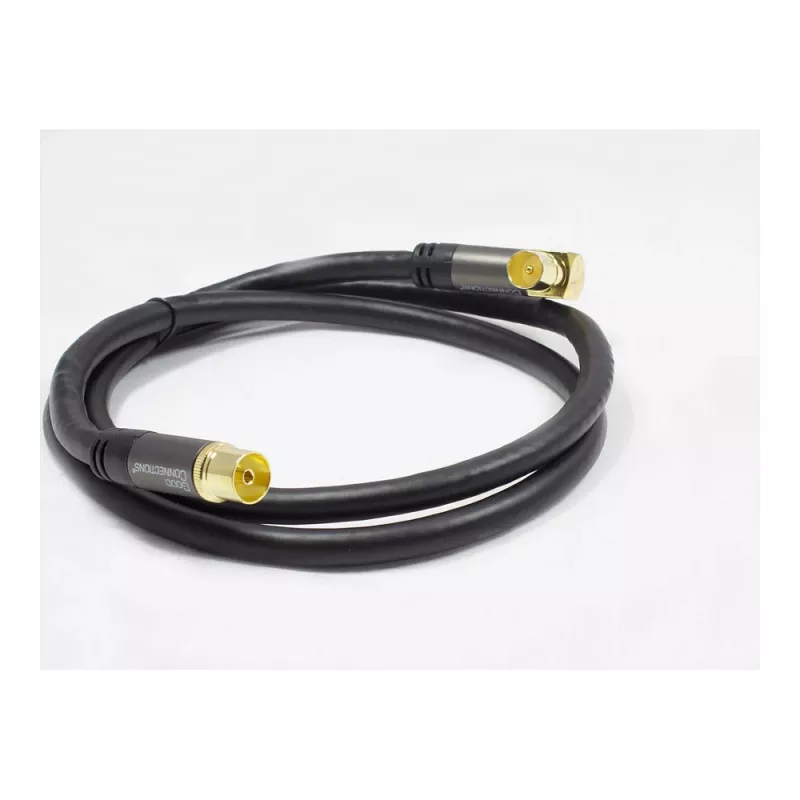 Cable de antena SAT Good Connections SmartFLEX, conector acodado IEC/Coax a conector hembra, dorado, cuádruple apantallado, 120 dB, negro, 1,5 m (GC-M2072)